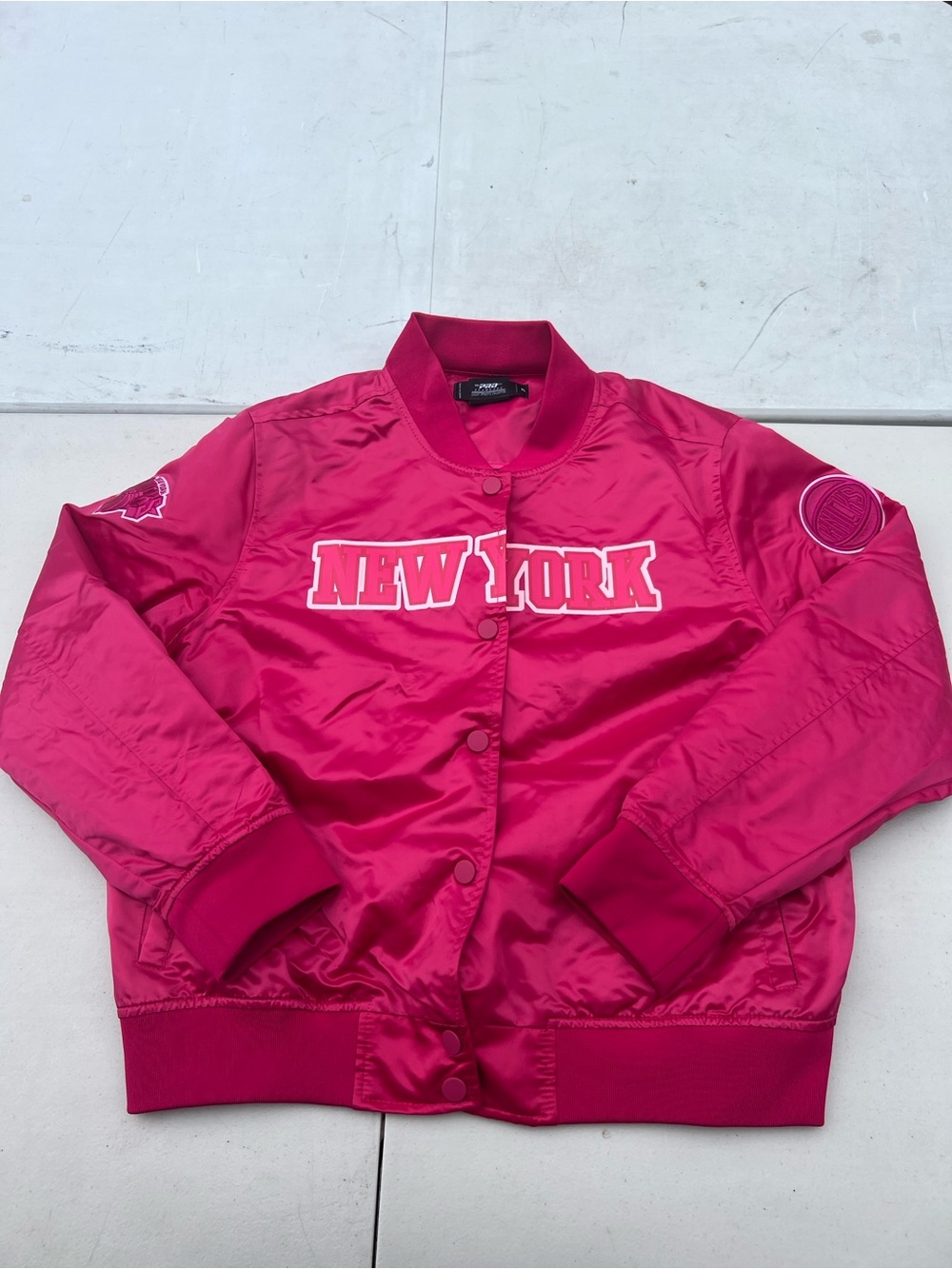 New York Satin Bomber Jacket - Fuchsia Pink
